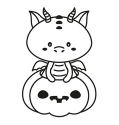 Outline Cartoon Dragon And Pumpkin