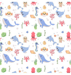 Summer Seamless Pattern Sea World Fugu Fish