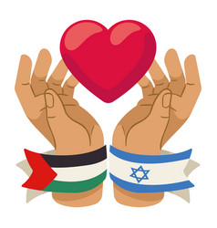 Palestinian And Israeli Hands Lifting Heart