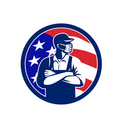 American Supermarket Worker Wearing Mask Usa Flag