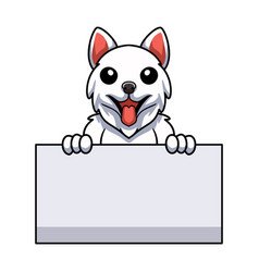 Cute Samoyed Dog Cartoon Holding Blank Sign