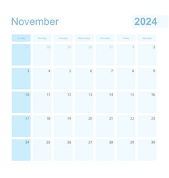 2024 November Wall Planner In Blue Color Week