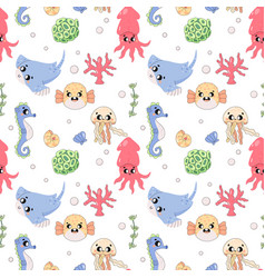 Summer Seamless Pattern Sea World Fugu Fish