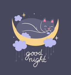 A Cute Cat Sleeping On The Moon Graphics