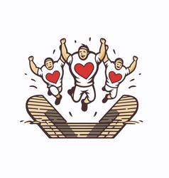 A Group Of Soccer Players Jumping With Red Hearts