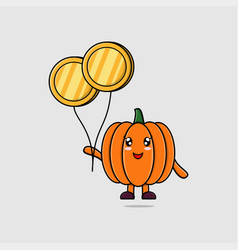 Cute Cartoon Pumpkin Floating With Gold Coin