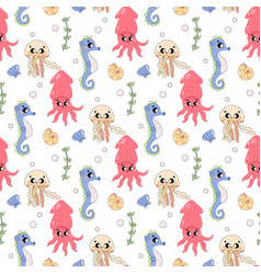 Summer Seamless Pattern Sea World Fugu Fish