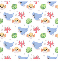 Summer Seamless Pattern Sea World Fugu Fish