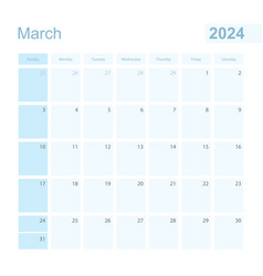 2024 March Wall Planner In Blue Color Week Starts