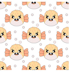 Summer Seamless Pattern Sea World Cute Fugu Fish