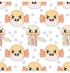 Summer Seamless Pattern Sea World Cute Fugu Fish