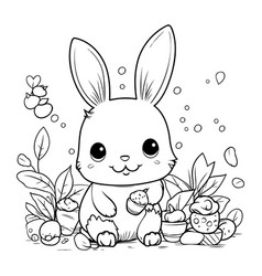 Cute Cartoon Bunny With Easter Eggs For Coloring