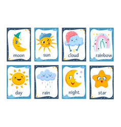 Flat Cute Weather Flash Cards For Preschool Kids