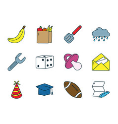 Fruits And Everyday Icon Set Line And Fill Style