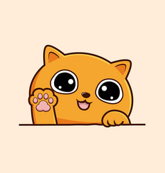 Orange Cat Cartoon Kawaii - Cute Cat Waving Hand