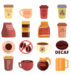 Decaffeinated Coffee Icons Set Cartoon Style