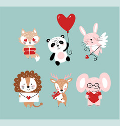 Set Cute Animals For Valentine S Day Elephant