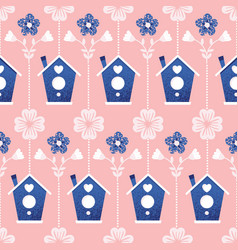 Bird House In Garden Seamless Pattern