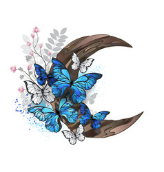 Blue Butterflies On Wooden Crescent