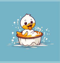 Cute Duck Washing In A Bowl Of Water