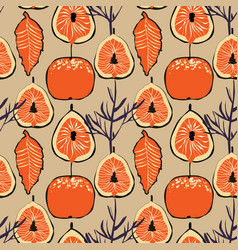 Fig Fruits And Apple Seamless Pattern In Retro