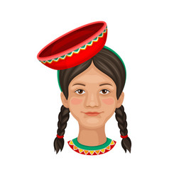 Peruvian Girl Head With Braids Wearing Ethnic Hat