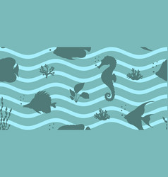 Seamless Marine Pattern With Waves And Fish