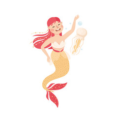 Mermaid With Wavy Red Hair Floating Underwater