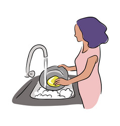 Woman Washing Dishes Clip Art