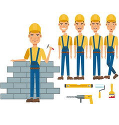 Construction Worker Building Wall Character Set