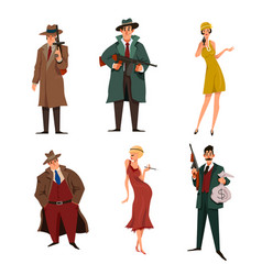 Mafia Male And Female Cartoon Characters Set