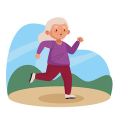 Old Woman Running In Park Active Senior