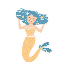 Mermaid With Wavy Blue Hair Floating Underwater