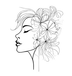 Sketch Portrait Woman Flowers In Hair And Face