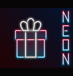 Glowing Neon Line Gift Box Icon Isolated On Black