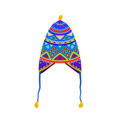 Peruvian Hat With Bright Ornament As Headdress