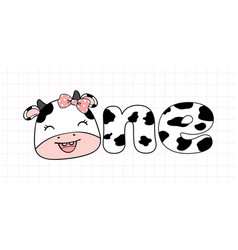 Adorable Cartoon Baby Cow Girl First Birthday One