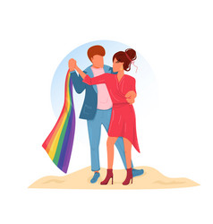 In Love Couple Dancing And Holdind Lgbt Flag