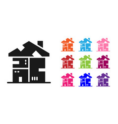 Black Homeless Cardboard House Icon Isolated