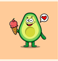 Cute Cartoon Avocado Holding Ice Cream Cone