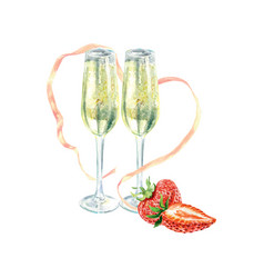 Strawberries And Glasses Of Champagne Pink Ribbon