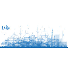 Outline Delhi India City Skyline With Blue