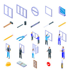 Window Installation Icons Set Isometric Style