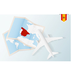 Travel To Spain Top View Airplane With Map