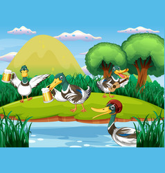 Outdoor Scene With Cartoon Ducks