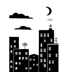 Stylized Night City Silhouette Drawing Vertical