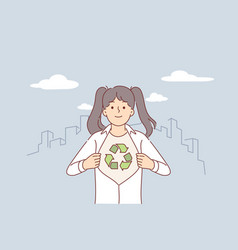 Little Eco Activist Girl Showing Symbol