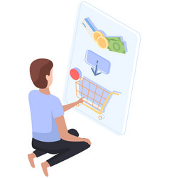 Online Grocery Shopping Flat Concept Young Man