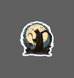 Sticker Of Grim Reaper Walk Through Under Moon