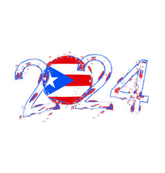 2024 Year In Grunge Style With Flag Of Puerto Rico